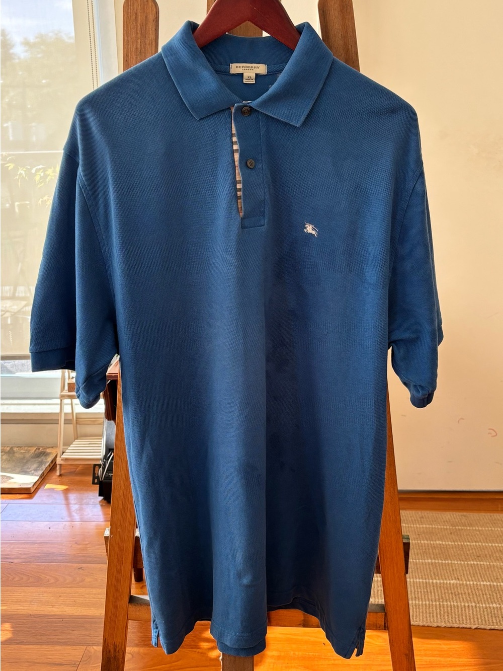 Burberry London Men's Short Sleeve Pique Polo Shirt Blue XL